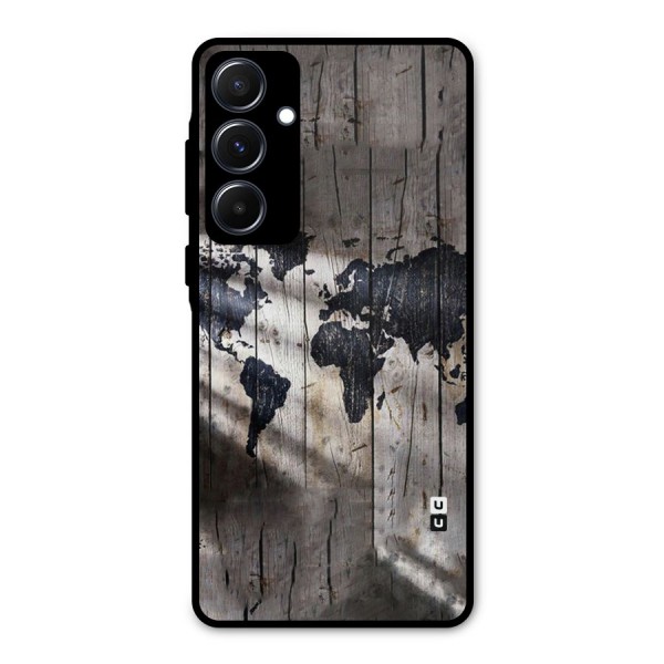 World Map Wood Design Metal Back Case for Galaxy A55