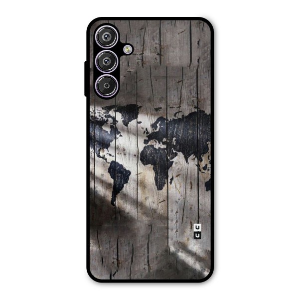 World Map Wood Design Metal Back Case for Galaxy F15