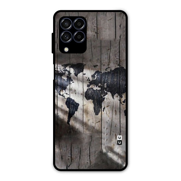 World Map Wood Design Metal Back Case for Galaxy M53 5G