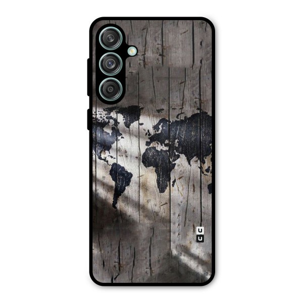 World Map Wood Design Metal Back Case for Galaxy M55 5G