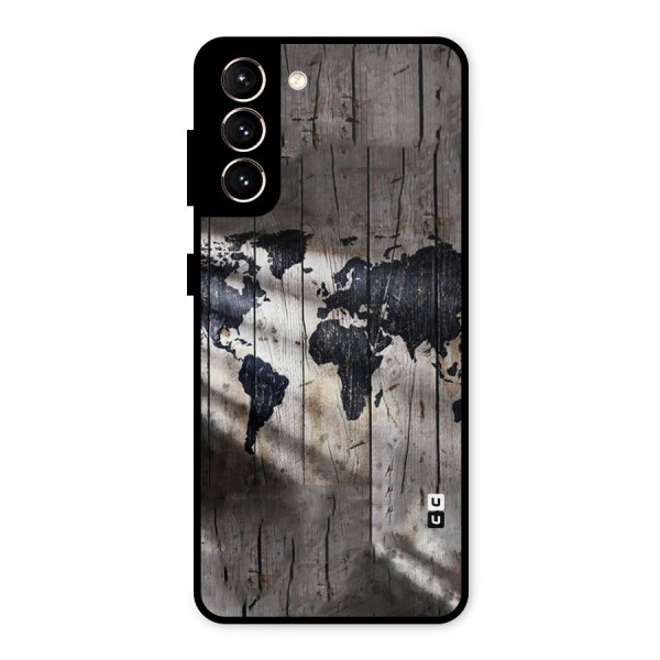 World Map Wood Design Metal Back Case for Galaxy S21 5G