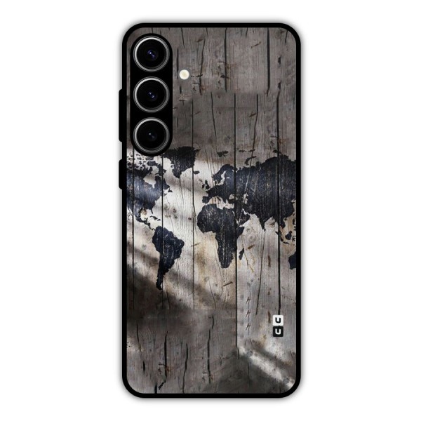 World Map Wood Design Metal Back Case for Galaxy S24 Plus