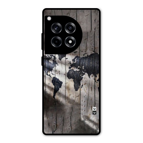 World Map Wood Design Metal Back Case for OnePlus 12R