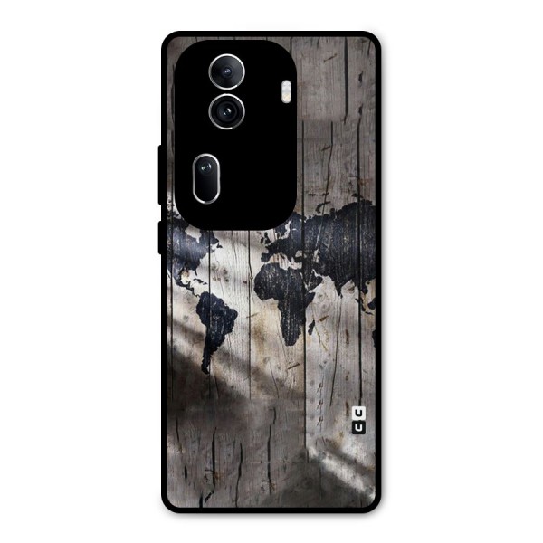 World Map Wood Design Metal Back Case for Oppo Reno11 Pro 5G