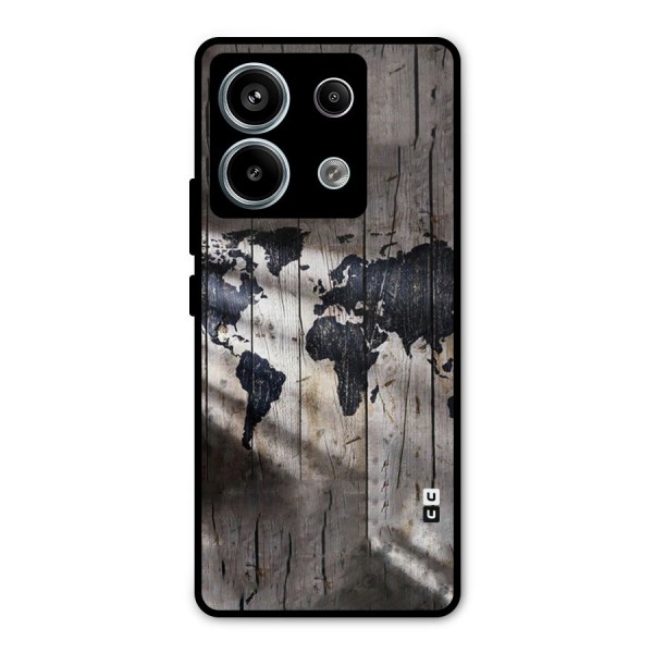 World Map Wood Design Metal Back Case for Redmi Note 13 Pro 5G