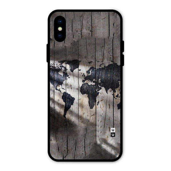 World Map Wood Design Metal Back Case for iPhone X