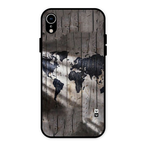 World Map Wood Design Metal Back Case for iPhone XR