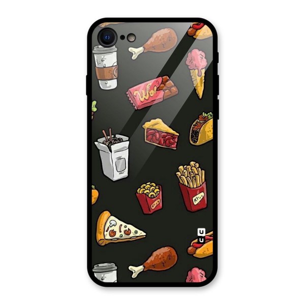 Foodie Pattern Glass Back Case for iPhone SE 2020