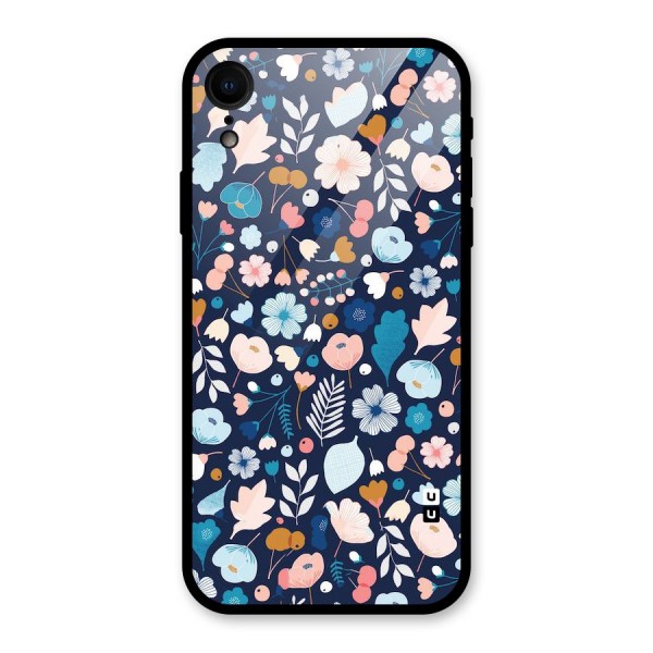 Blue Floral Glass Back Case for iPhone XR