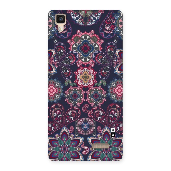 Navy Blue Bloom Pattern Back Case for Oppo R7