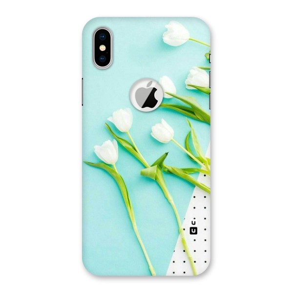 White Tulips Back Case for iPhone XS Logo Cut