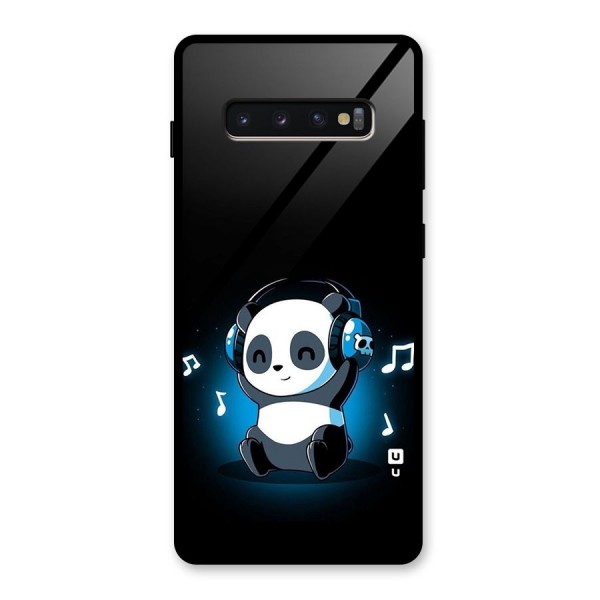 Adorable Panda Enjoying Music Glass Back Case for Galaxy S10 Plus