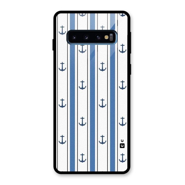 Anchor Stripe Lines Glass Back Case for Galaxy S10