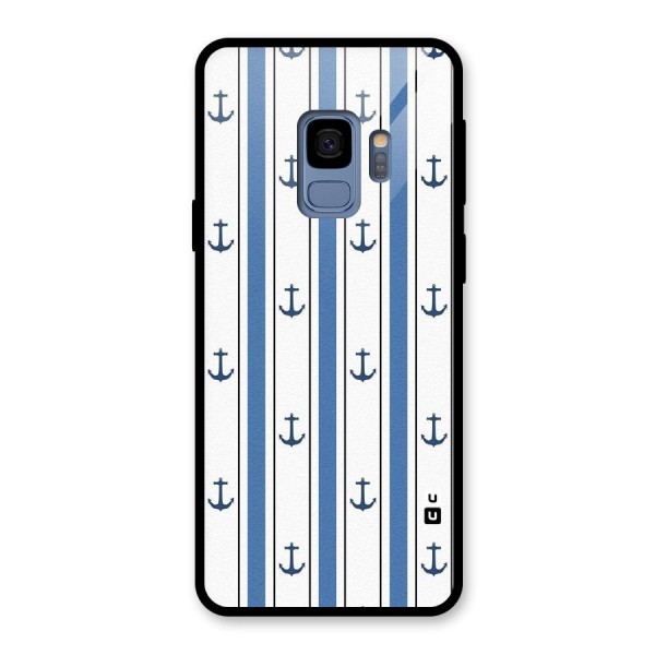 Anchor Stripe Lines Glass Back Case for Galaxy S9