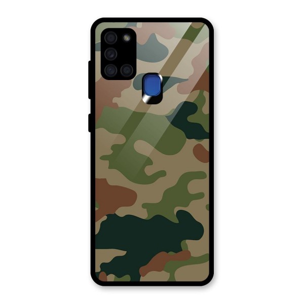 Army Camouflage Glass Back Case for Galaxy A21s