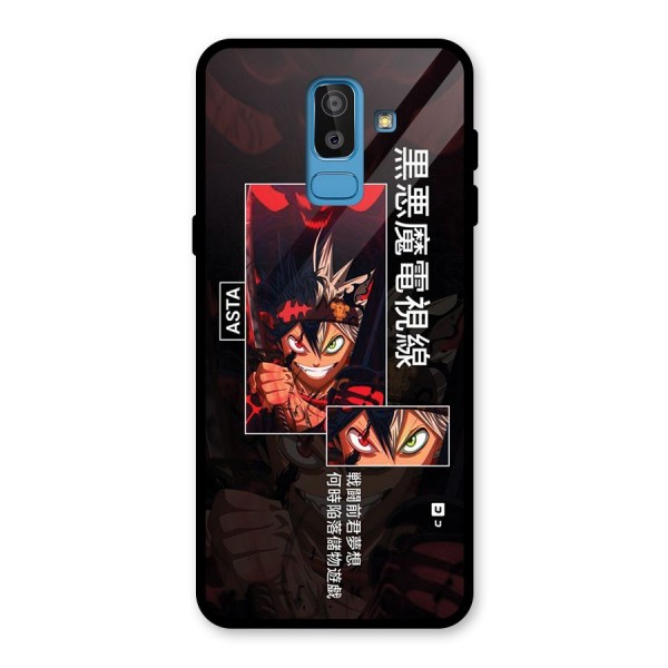 Asta Black Clover Glass Back Case for Galaxy J8