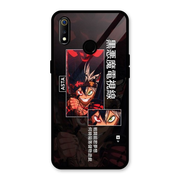 Asta Black Clover Glass Back Case for Realme 3