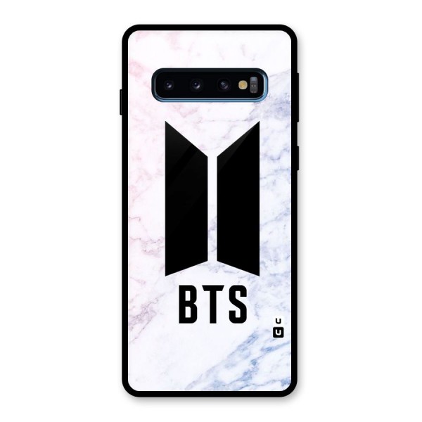 BTS Logo Marble Print Glass Back Case for Galaxy S10