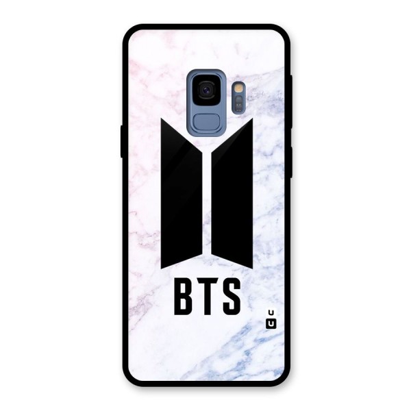 BTS Logo Marble Print Glass Back Case for Galaxy S9