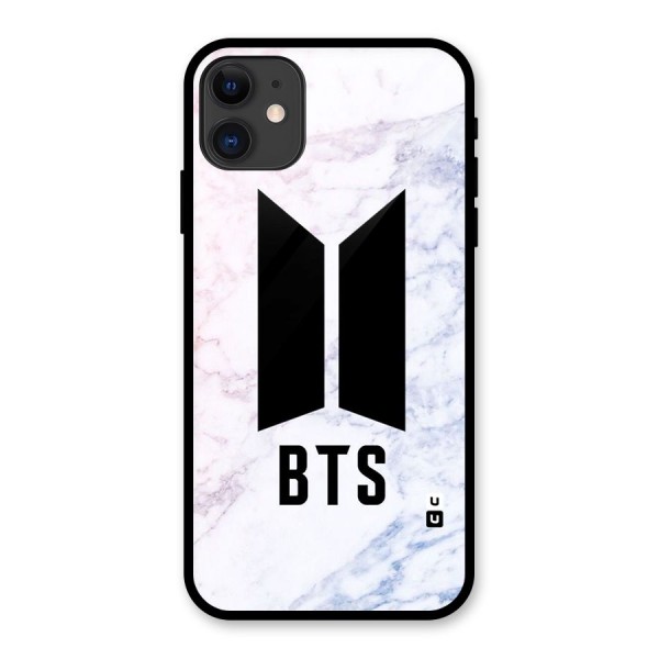 BTS Logo Marble Print Glass Back Case for iPhone 11