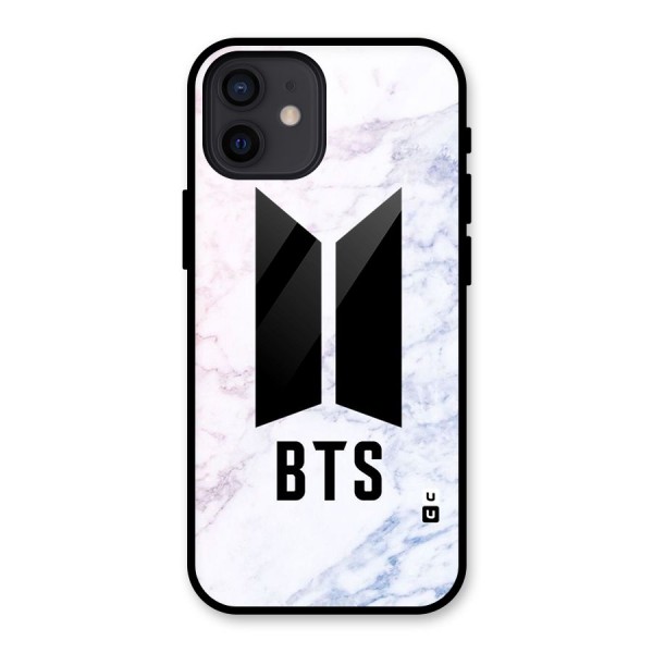 BTS Logo Marble Print Glass Back Case for iPhone 12