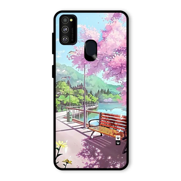 Beautiful Cherry Blossom Landscape Glass Back Case for Galaxy M21