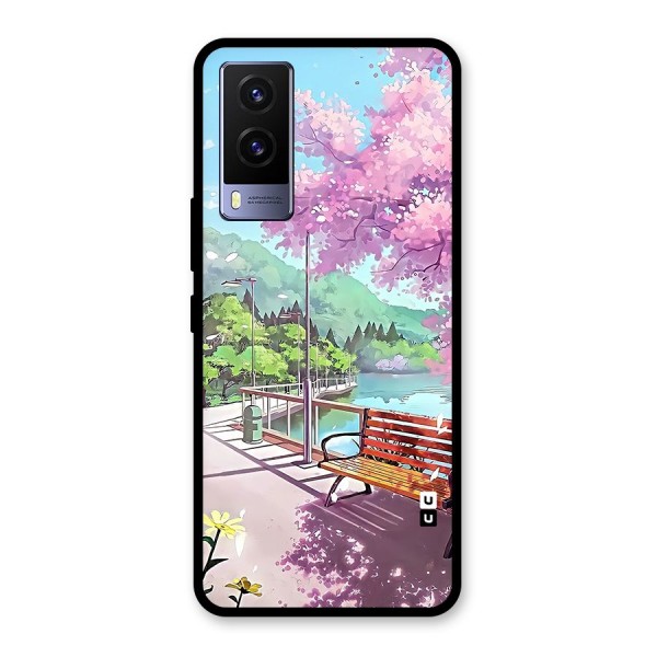 Beautiful Cherry Blossom Landscape Glass Back Case for Vivo V21e 5G
