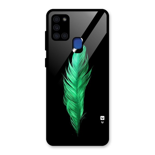 Beautiful Green Feather Glass Back Case for Galaxy A21s