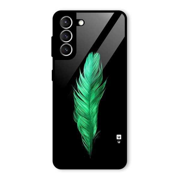 Beautiful Green Feather Glass Back Case for Galaxy S21 5G