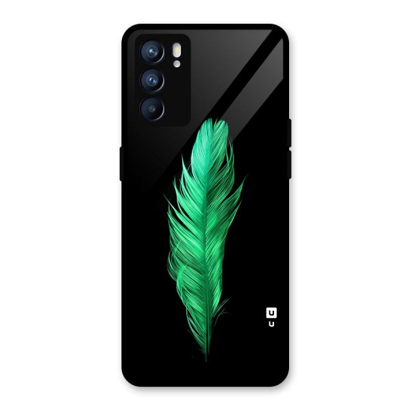 Beautiful Green Feather Glass Back Case for Oppo Reno6 5G