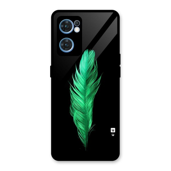 Beautiful Green Feather Glass Back Case for Oppo Reno7 5G