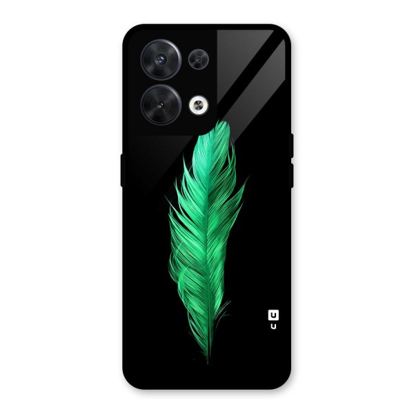 Beautiful Green Feather Glass Back Case for Oppo Reno8 5G