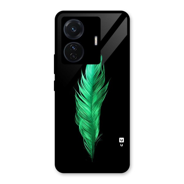 Beautiful Green Feather Glass Back Case for Vivo T1 Pro