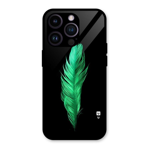 Beautiful Green Feather Glass Back Case for iPhone 14 Pro