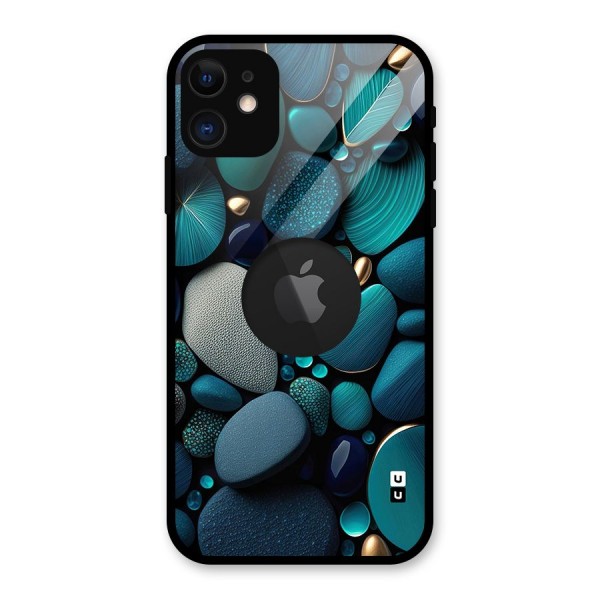 Beautiful Pebble Stones Glass Back Case for iPhone 11 Logo Cut