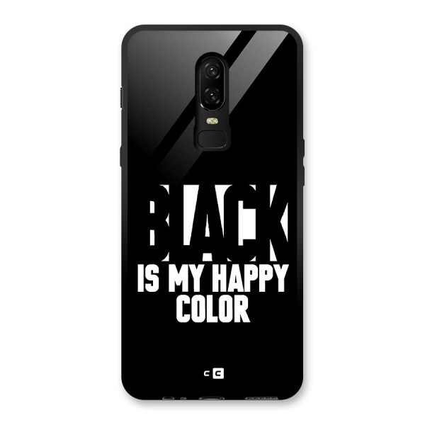 Black My Happy Color Glass Back Case for OnePlus 6
