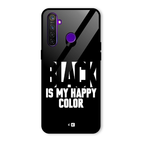 Black My Happy Color Glass Back Case for Realme 5 Pro