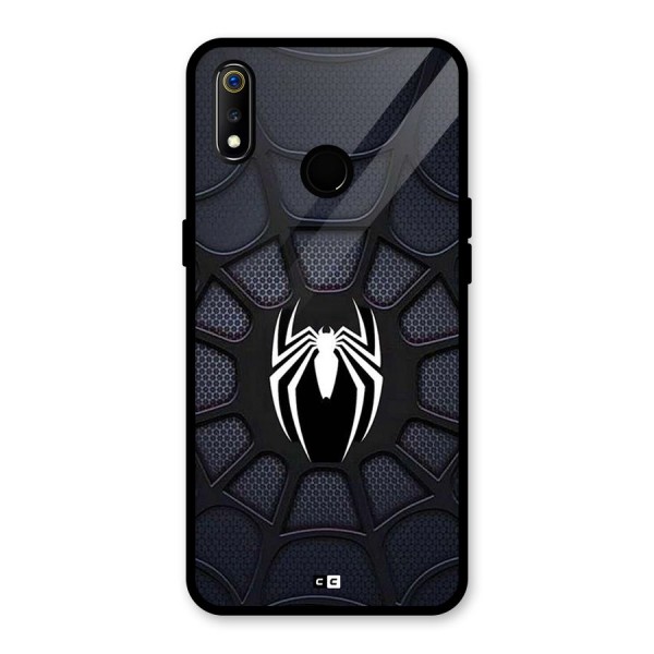 Black Web Glass Back Case for Realme 3i