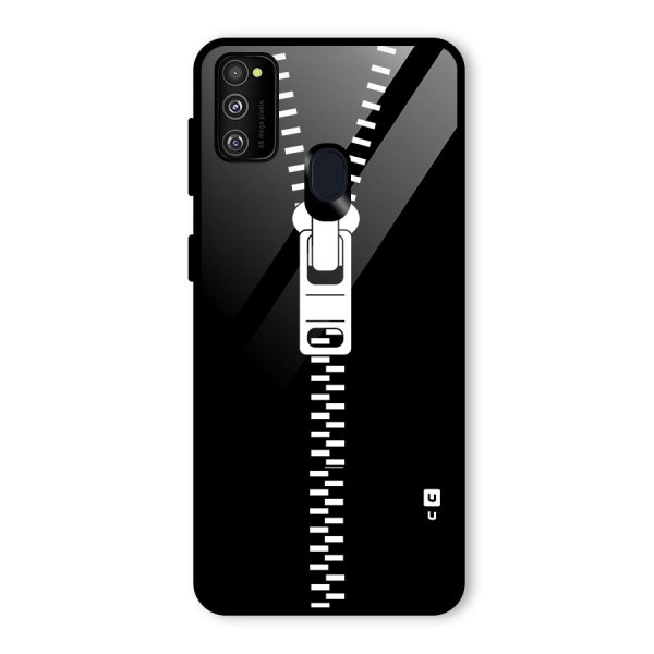 Black Zipper Glass Back Case for Galaxy M21