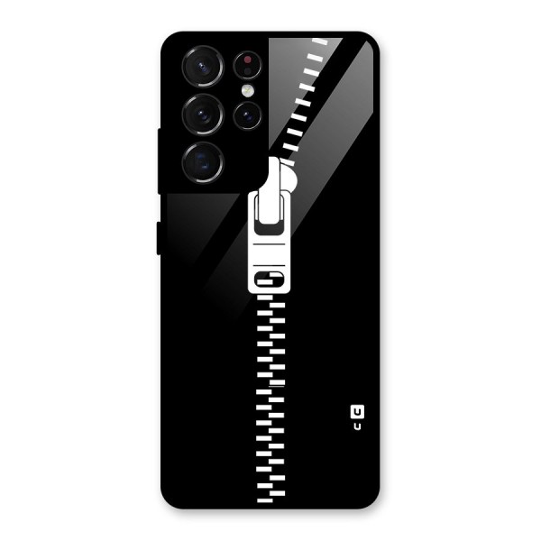 Black Zipper Glass Back Case for Galaxy S21 Ultra 5G