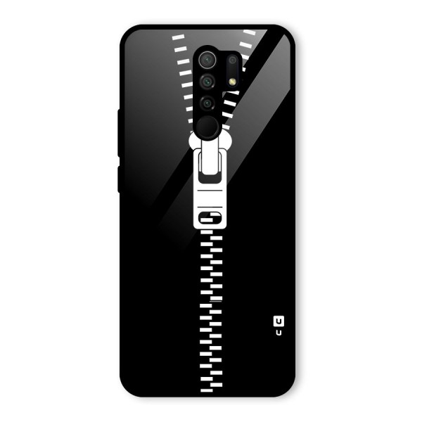 Black Zipper Glass Back Case for Redmi 9 Prime