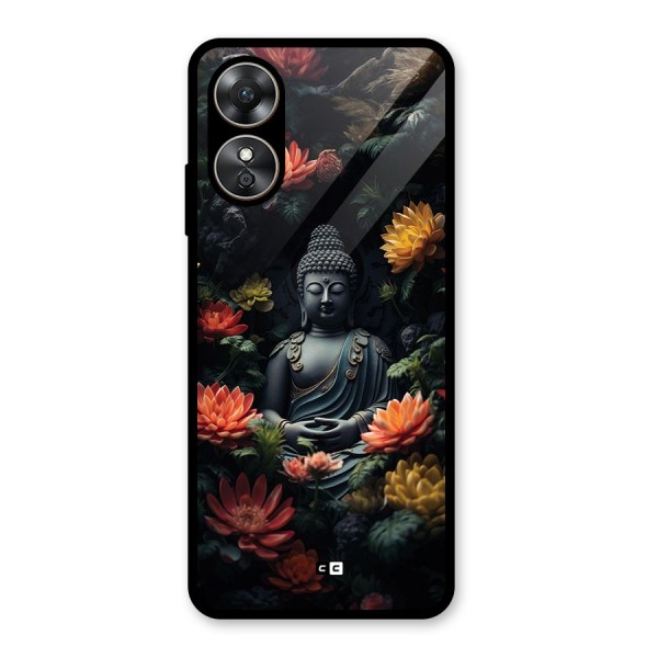 Buddha With Flower Glass Back Case for Oppo A17