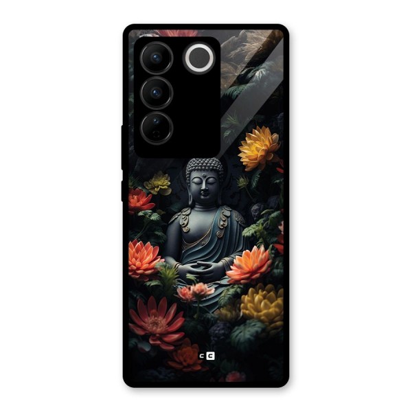 Buddha With Flower Glass Back Case for Vivo V27 Pro