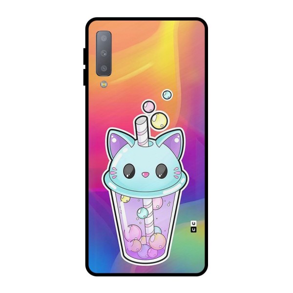 Cat Drink Metal Back Case for Galaxy A7 (2018)