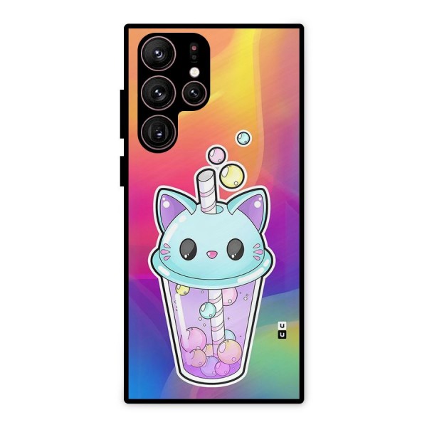 Cat Drink Metal Back Case for Galaxy S22 Ultra 5G