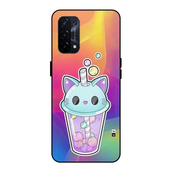 Cat Drink Metal Back Case for Oppo A74 5G