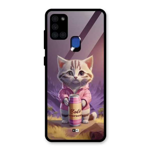 Cat Holding Can Glass Back Case for Galaxy A21s