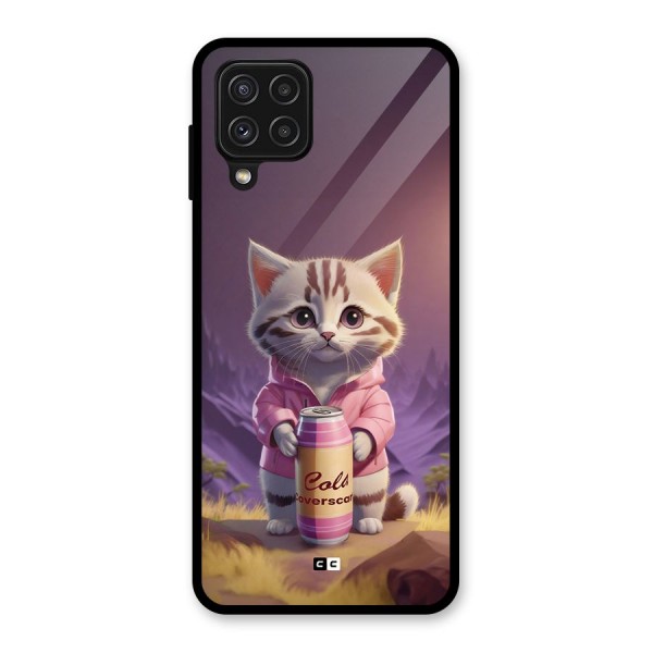 Cat Holding Can Glass Back Case for Galaxy A22 4G