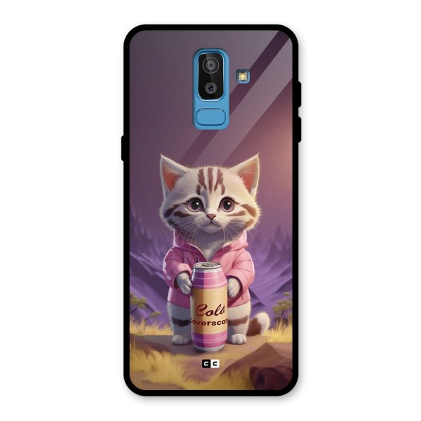 Cat Holding Can Glass Back Case for Galaxy J8