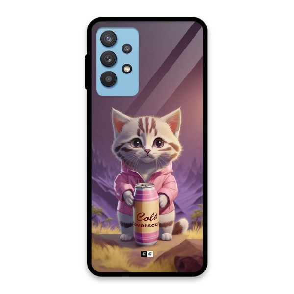 Cat Holding Can Glass Back Case for Galaxy M32 5G